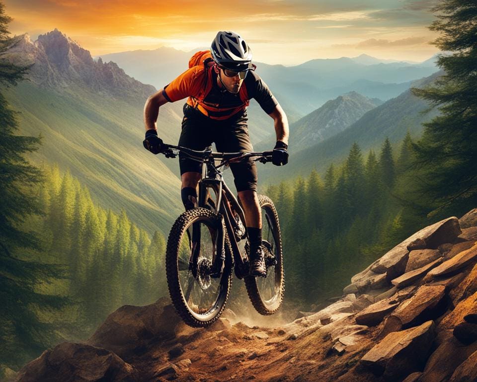 Mountainbiker op een uitdagende offroad route