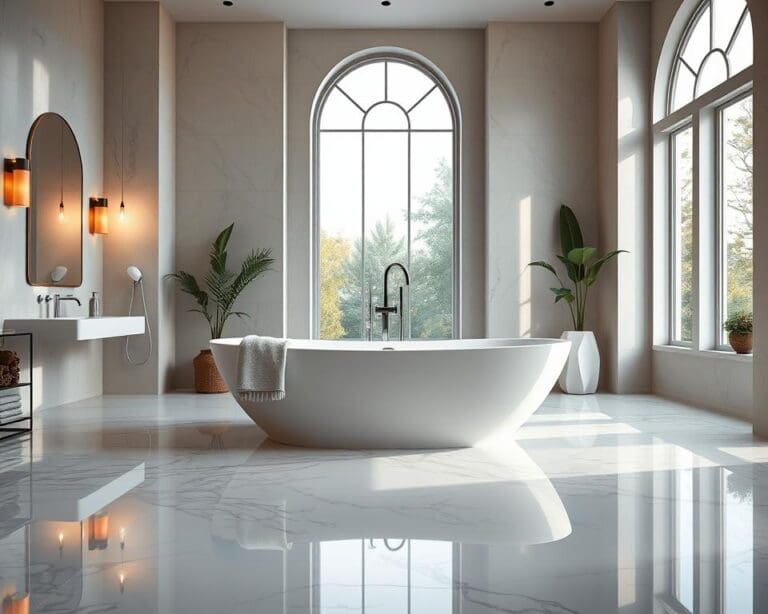 Een bad vrijstaand midden in de badkamer